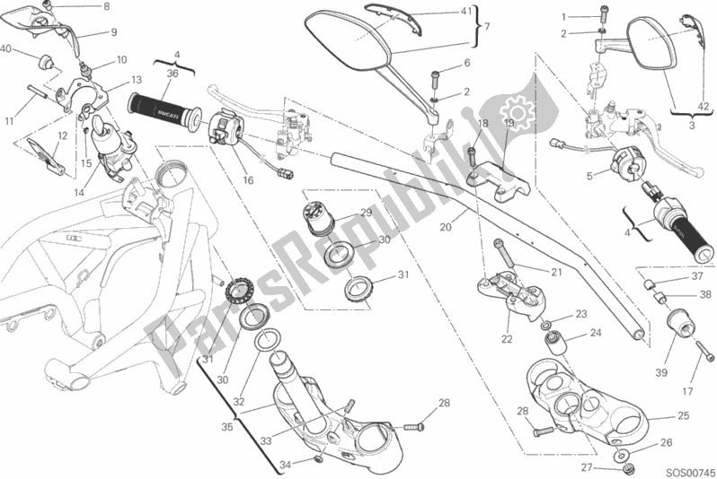 All parts for the Handlebar And Controls of the Ducati Monster 1200 S Stripes USA 2016